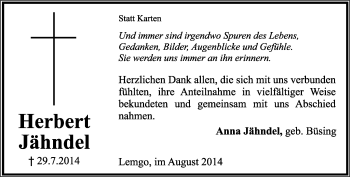 Anzeige  Herbert Jähndel  Lippische Landes-Zeitung