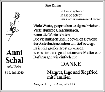 Anzeige  Anni Schal  Lippische Landes-Zeitung