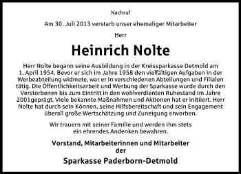 Anzeige  Heinrich Nolte  Lippische Landes-Zeitung