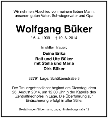 Anzeige  Wolfgang Büker  Lippische Landes-Zeitung