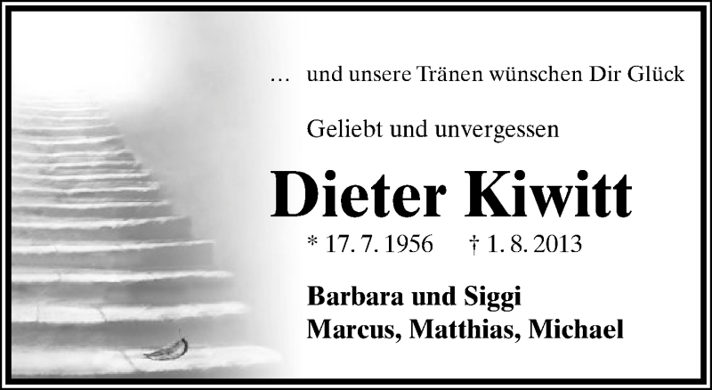  Traueranzeige für Dieter Kiwitt vom 10.08.2013 aus Lippische Landes-Zeitung