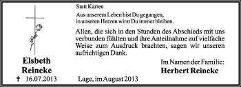 Anzeige  Elsbeth Reineke  Lippische Landes-Zeitung