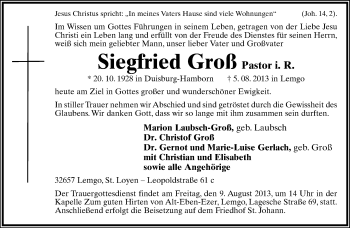 Anzeige  Siegfried Groß  Lippische Landes-Zeitung