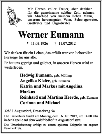 Anzeige  Werner Euchmann  Lippische Landes-Zeitung