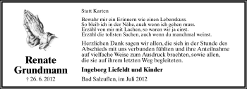 Anzeige  Renate Grundmann  Lippische Landes-Zeitung