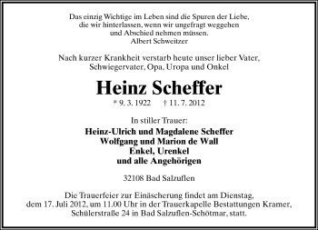 Anzeige  Heinz Scheffer  Lippische Landes-Zeitung