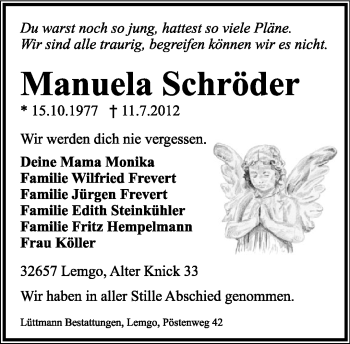Anzeige  Manuela Schröder  Lippische Landes-Zeitung