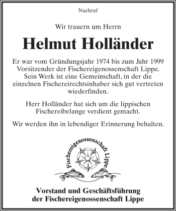 Anzeige  Helmut Holländer  Lippische Landes-Zeitung