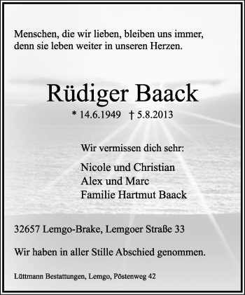 Anzeige  Rüdiger Baack  Lippische Landes-Zeitung