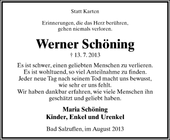 Anzeige  Werner Schöning  Lippische Landes-Zeitung