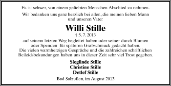 Anzeige  Willi Stille  Lippische Landes-Zeitung