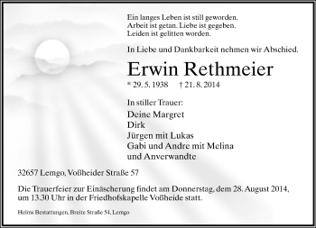 Anzeige  Erwin Rethmeier  Lippische Landes-Zeitung