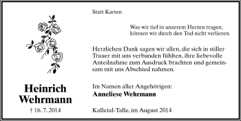 Anzeige  Heinrich Wehrmann  Lippische Landes-Zeitung