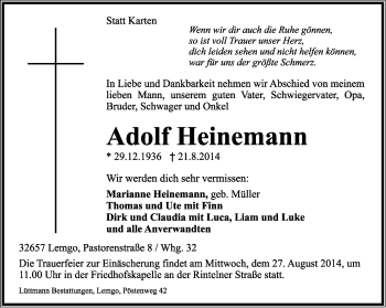 Anzeige  Adolf Heinemann  Lippische Landes-Zeitung