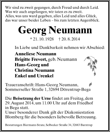 Anzeige  Georg Neumann  Lippische Landes-Zeitung