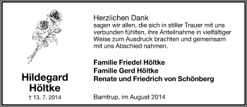 Anzeige  Hildegard Höltke  Lippische Landes-Zeitung