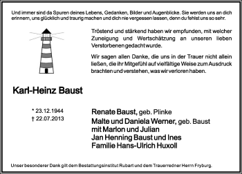 Anzeige  Karl-Heinz Baust  Lippische Landes-Zeitung