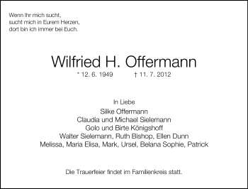 Anzeige  Wilfried Offermann  Lippische Landes-Zeitung