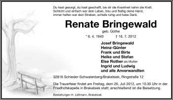 Anzeige  Renate Bringewald  Lippische Landes-Zeitung
