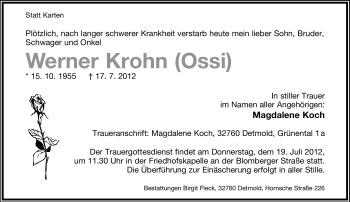 Anzeige  Werner Krohn  Lippische Landes-Zeitung
