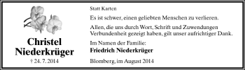 Anzeige  Christel  Niederkrüger  Lippische Landes-Zeitung