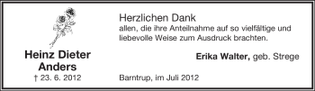 Anzeige  Heinz Dieter Anders  Lippische Landes-Zeitung