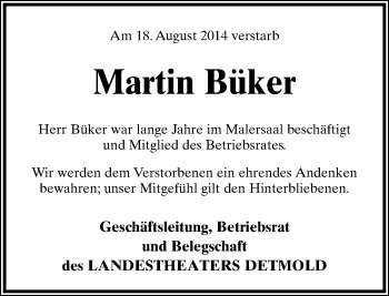 Anzeige  Martin Büker  Lippische Landes-Zeitung