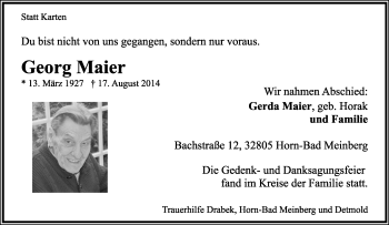 Anzeige  Georg Maier  Lippische Landes-Zeitung