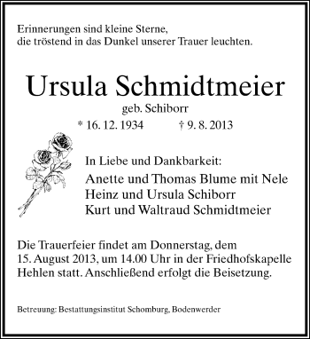 Anzeige  Ursula Schmidtmeier  Lippische Landes-Zeitung