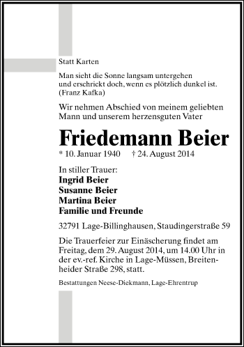 Anzeige  Friedemann Beier  Lippische Landes-Zeitung