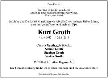 Anzeige  Kurt Groth  Lippische Landes-Zeitung