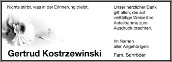 Anzeige  Gertrud Kostrzewinski  Lippische Landes-Zeitung