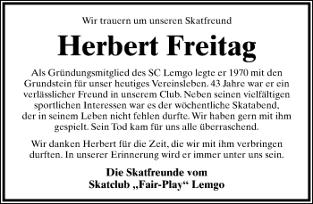Anzeige  Herbert Freitag  Lippische Landes-Zeitung