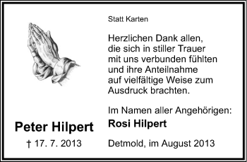 Anzeige  Peter Hilpert  Lippische Landes-Zeitung