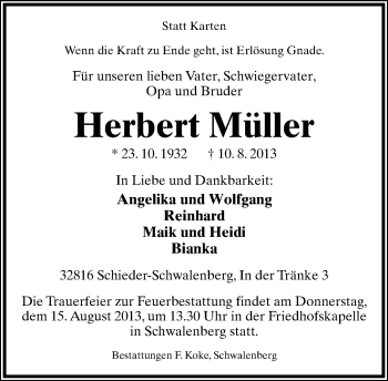 Anzeige  Herbert Müller  Lippische Landes-Zeitung