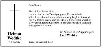 Anzeige  Helmut Wodtke  Lippische Landes-Zeitung