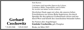 Anzeige  Gerhard Czechowitz  Lippische Landes-Zeitung