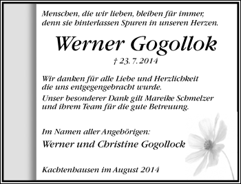 Anzeige  Werner Gogollok  Lippische Landes-Zeitung