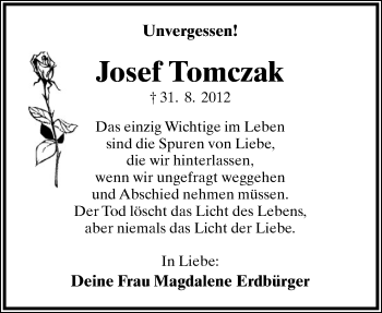 Anzeige  Josef Tomczak  Lippische Landes-Zeitung