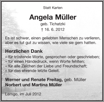 Anzeige  Angela Müller  Lippische Landes-Zeitung