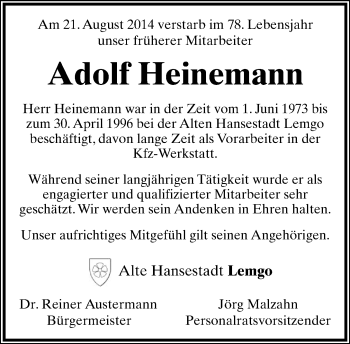 Anzeige  Adolf Heinemann  Lippische Landes-Zeitung