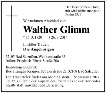 Anzeige  Walther Glimm  Lippische Landes-Zeitung