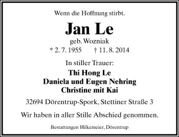 Anzeige  Jan Le  Lippische Landes-Zeitung
