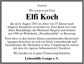 Anzeige  Elfi Koch  Lippische Landes-Zeitung