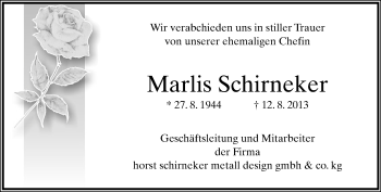 Anzeige  Marlis Schirneker  Lippische Landes-Zeitung