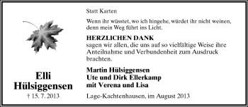 Anzeige  Elli Hülsiggensen  Lippische Landes-Zeitung