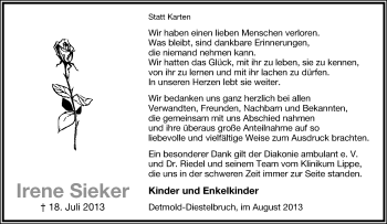 Anzeige  Irene Sieker  Lippische Landes-Zeitung