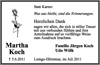 Anzeige  Martha Koch  Lippische Landes-Zeitung
