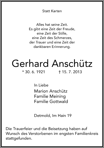 Anzeige  Gerhard Anschütz  Lippische Landes-Zeitung