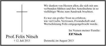 Anzeige  Felix Nitsch  Lippische Landes-Zeitung